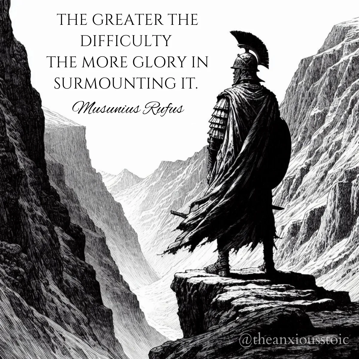 Black-and-white illustrated Stoic quote post for The Anxious Stoic